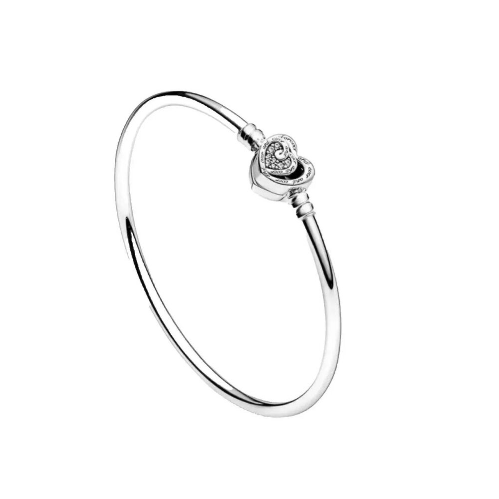 Authentic PANDORA Sterling Silver Entwined Infinite Hearts 6.5" Bangle 591064C01